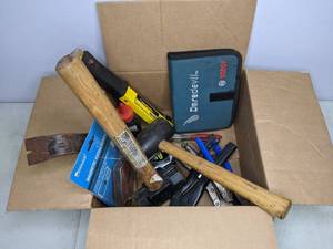 lot 292 image: Box Filled with Hand Tools & Drill Bits