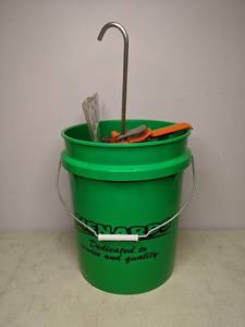 lot 279 image: Five Gallon Bucket Plus Contents Hand Tools, Flash Light, Paint Roller, etc.