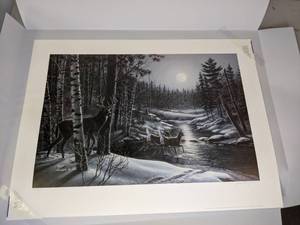 lot 6 image: Moon Shadows White-Tailed Deer Signed, Numbered Print by James A. Meger