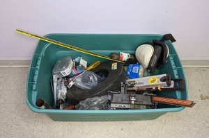 lot 357 image: Storage Tote Filled with Hand Tools, Hardware, etc.