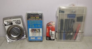 lot 297 image: Magnetic Parts Holder, 120 Piece Car Fuse Kit, Spark Plug, Tire Safety Kit