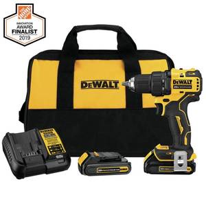 DEWALT ATOMIC 20-Volt MAX Lithium-Ion Brushless Cordless Compact 12 in. Drill Driver w (2) Batteries 1.3Ah, Charger & Bag, DCD708C2 - Like New.