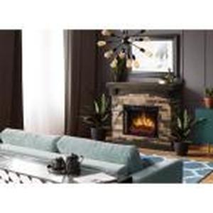 lot 23 image: Sable Mills 42 in. Faux Stone Mantel Electric Fireplace in Tan.
