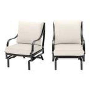 lot 25 image: Highland Point Black Pewter Aluminum Outdoor Patio Rocking Lounge Chair with Cushion Guard Almond Tan Cushions (2-Pack)