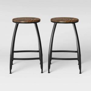 lot 41 image: Set of 2 Bethlehem Metal & Wood Seat Counter Stool Black - Threshold