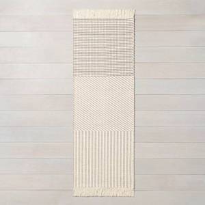 lot 74 image: Hearth & Hand with Magnolia Tri-Patterned Runner Rug - CreamJet Gray - 24 x 7
