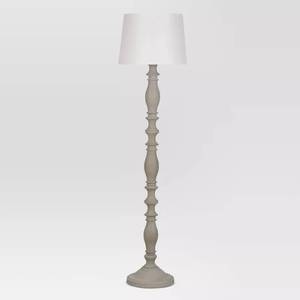 lot 46 image: Threshold Turned Wood Floor Lamp - Grey - 60 Tall