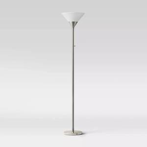 lot 48 image: Threshold Torch Floor Lamp - Brushed Nickel Finish with White Top - 71 inches