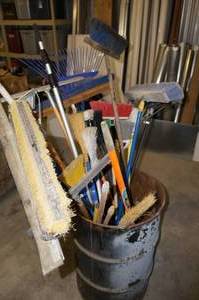lot 154 image: Barrel of Brooms and Mops