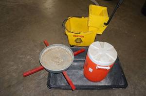 lot 168 image: Mop Bucket, Water Cooler, Tree Stand