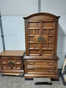 lot 2 image: Gentlemens WardrobeChest 68x36x20 & Matching Nightstand 30x16x24