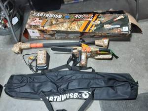 lot 45 image: Earthwise 40 Volt 2 In 1 Lithium Ion Chain SawPole Saw Set With Storage Bag- Never Used (Looks New In Box)