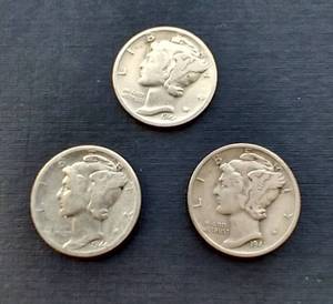 lot 169 image: 3 Mercury Dimes