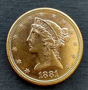 lot 171 image: 1881-S $5 Liberty Gold Coin - STUNNING