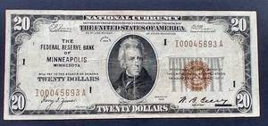 lot 219 image: 1929 $20.00 Note - Minneapolis