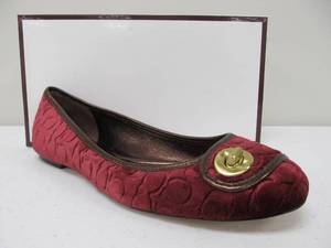 lot 39 image: Brand New COACH Noel Velvet Embossed Flats -Color Bordeaux - Size 8