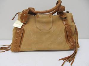 lot 60 image: Brand New COLE HAAN Sierra Newbuck Leather Tassel Satchel - TanBrown