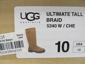 lot 169 image: Brand New UGG Ultimate Tall Braid Leather Boots - Chestnut - Size 10
