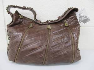 lot 5 image: Brand New BETSY JOHNSON Leather Ziplock Hobo - Brown