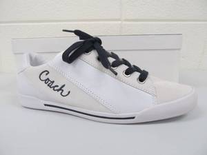lot 17 image: Brand New COACH Suede Sneakers - WhiteNavy - Womens Size 9
