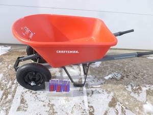 Craftsman contractor size wheel barrow. Poly tub. Dual wheel. Appears new. As shown.