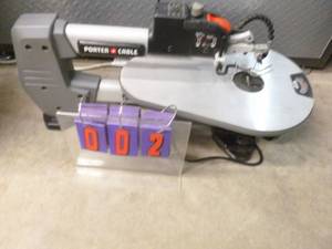 Porter Cable variable speed scroll saw. Like new. Tested 7 works. Speed switch was cracked & epoxied. With light blower. As shown.