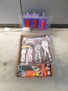 Flat of locking pliers & misc tools. As shown.