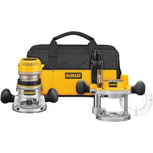 lot 34 image: Dewalt 12 Amp 2.25 HP Fixed and Plunge Base Corded Router Kit, DW618PKB - Slightly Used.