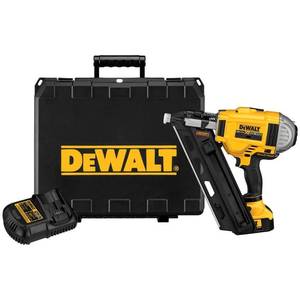 lot 39 image: DEWALT 20-Volt MAX XR Lithium-Ion Cordless Brushless 2-Speed 33-Degree Framing Nailer with Battery (Missing), Charger and Case, DCN692M1 - Slightly Used - Missing Battery.