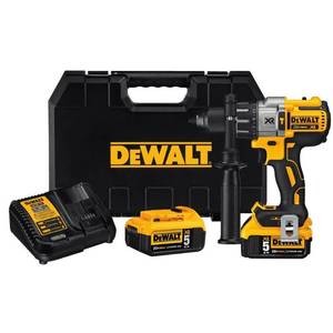 lot 62 image: Dewalt 20-Volt MAX XR Lithium-Ion Cordless Premium Brushless Hammer Drill with (2) Batteries 5Ah, Charger and Case, DCD996P2 - Like New.
