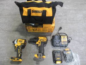 lot 75 image: DEWALT ATOMIC 20-Volt MAX Cordless Brushless Compact DrillImpact Combo Kit (2-Tool) with (2) 1.3Ah Batteries, Charger & Bag, DCK278C2 - Like New.