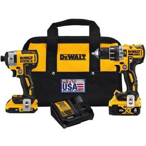 lot 93 image: DEWALT 20-Volt MAX XR Lithium-Ion Cordless Brushless Drill (MISSING)Impact Combo Kit (2-Tool) with (1) Battery 2Ah and (1) Battery 4Ah, DCK287D1M1 - LIKE NEW - MISSING DRILL.