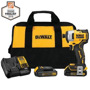 lot 110 image: Dewalt ATOMIC 20-Volt MAX Cordless Brushless Compact 14 in. Impact Driver, (2) 20-Volt 1.3Ah Batteries, Charger & Bag, DCF809C2 - Slightly Used.