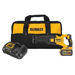 lot 123 image: Dewalt FLEXVOLT 60-Volt MAX Cordless Brushless Reciprocating Saw with (1) FLEXVOLT 9.0Ah Battery, DCS389X1 - Like New.