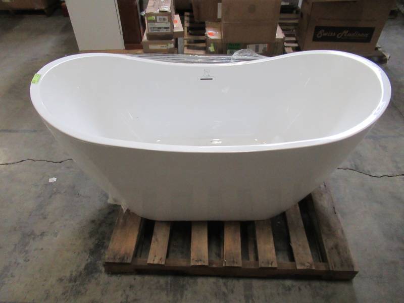59 in. Acrylic Center Drain Oval Double Slipper Flatbottom Freestanding Bathtub in Glossy White 59 in. Acrylic Center Drain Oval Double Slipper Flatbottom Freestanding Bathtub in Glossy White