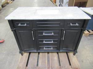 lot 210 image: Home Decorators Collection Aberdeen 48 in. W x 22 in. D Vanity in Black with Carrara Marble Top with White Sink Aberdeen 48B
