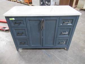lot 211 image: Home Decorators Collection Sturgess 49 in. W x 22 in. D Bath Vanity in Navy Blue with Marble Vanity Top in Carrara White with White Basin 19111-VS49-NB