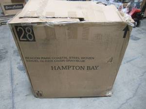 lot 220 image: Hampton Bay Beacon Park Gray Wicker Outdoor Swivel Lounge Chair with Midnight Cushions FRS80812CRS-G