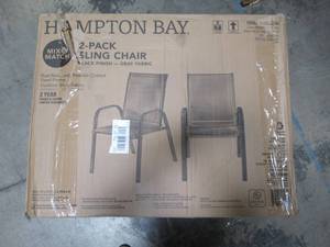 lot 224 image: Hampton Bay Mix and Match Black Steel Sling Outdoor Patio Dining Chair in Wet Cement (2-Pack) FCS00015Y2PKBWC