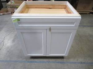 lot 231 image: Hampton Bay Designer Series Melvern Assembled 30x34.5x23.75 in. Base Kitchen Cabinet in White B30-MLWH