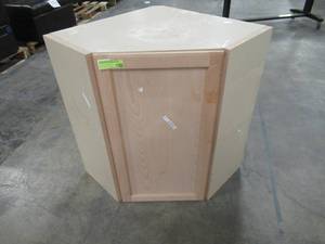 lot 239 image: Hampton Bay Assembled 23.64 in. x 30 in. x 23.64 in. Easthaven Corner Wall Cabinet in Unfinished German Beech EH2430C-GB