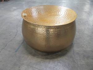 lot 240 image: Home Decorators Collection Calluna Round Gold Metal Coffee Table with Storage and Hammered Finish (30 in. W x 15.75 in. H) DC19-6630
