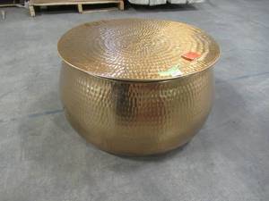 lot 241 image: Home Decorators Collection Calluna Round Gold Metal Coffee Table with Storage and Hammered Finish (30 in. W x 15.75 in. H) DC19-6630