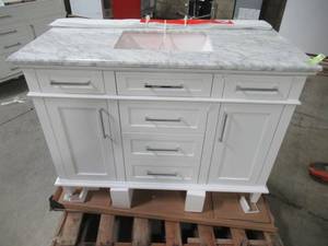 lot 300 image: Home Decorators Collection Sonoma 48 in. W x 22 in. D Vanity in White with Marble Vanity Top in White with White Basin Sonoma 48W