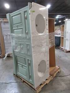 lot 306 image: WHOLESALE MIXED PALLET OF 2 Vanity Cabinets with Some Damage - For Restore Project. Please inspect before bidding