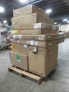 lot 310 image: WHOLESALE MIXED PALLET OF MISCELLANEOUS BATHROOM REMODEL ITEMS AND VANITY TOPS
