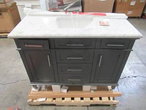 lot 313 image: Home Decorators Collection Sonoma 48 in. W x 22 in. D Vanity in Dark Charcoal with Marble Vanity Top in White with White Basin Sonoma 48C