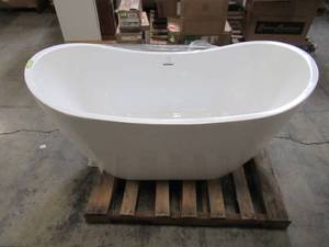 lot 315 image: Akdy 59 in. Acrylic Center Drain Oval Double Slipper Flatbottom Freestanding Bathtub in Glossy White BT0122