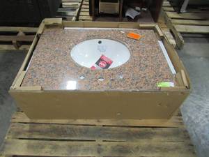 lot 326 image: Pegasus 31 in. W Granite Vanity Top in Terra Cotta with White Bowl and 8 in. Faucet Spread 31562