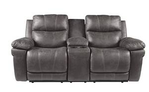 lot 11 image: Signature Design bye Ashley Erlangen Power Reclining Loveseat Console Adjustable Headrest in Midnight 3000418 - Brand New - LOW $600.00 RESERVE
